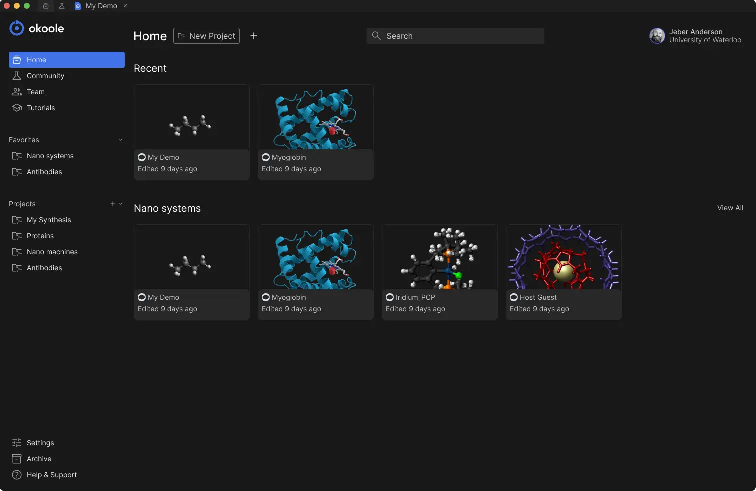 Preview of Okoole project showing Molecular modeling and simulations platform. A Figma-like interface for chemistry and materials science.