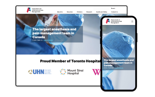 Preview of DAPM Website project showing Department of Anaesthesia and Pain Management website design. As part of my work at Inorbital.